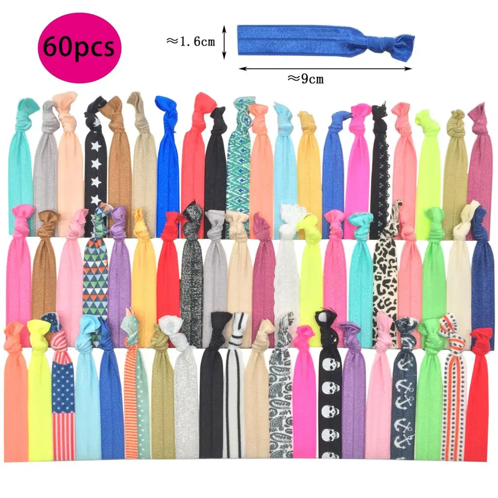 ZD005-60PCS 30 шт./60 шт./партия женские модные резинки для волос ярких цветов с принтом в Корейском стиле без коробки - Цвет: ZD005-60PCS