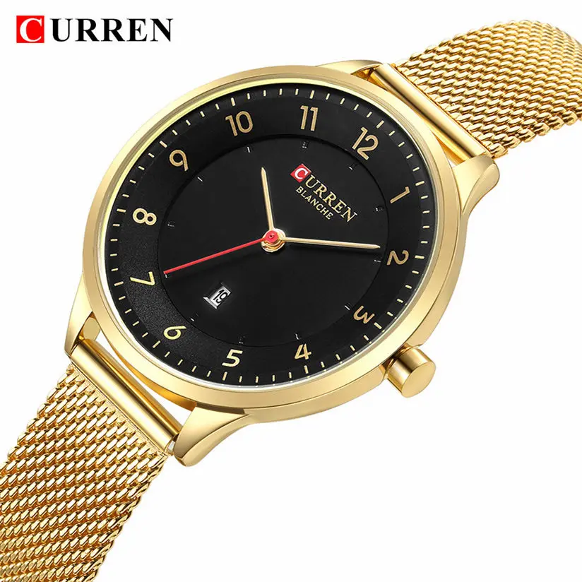 2018 relogio feminino модные женские туфли кварцевые часы Curren Марка роскошный золотистый и