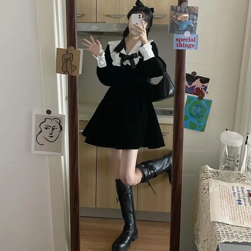 Женское вечернее платье с бантом черное элегантное в стиле Харадзюку длинным