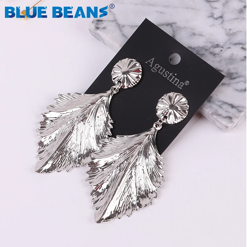 Простые Модные висячие серьги с листьями серебряными и золотыми подвесками для