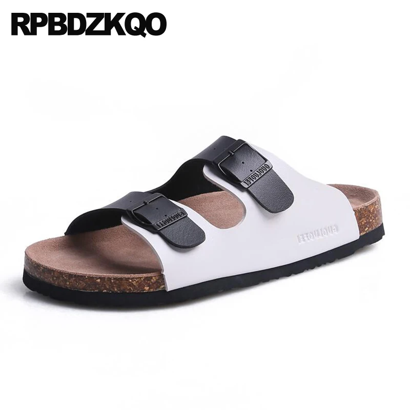 Шлепанцы мужские кожаные пляжные сандалии без застежки пробковые дизайнерские
