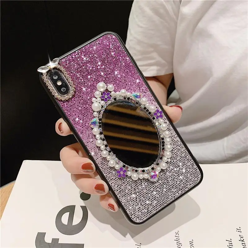 Модный перламутровый зеркальный женский чехол для телефона Iphone X 11 pro Xs Max Xr 10 8 7 6 6s Plus роскошный мягкий чехол - Цвет: 2