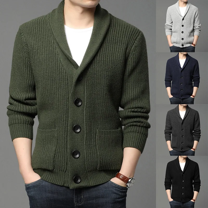 

Mens Cardigan Fashion Winter Sweater Men Mens Slim Cardigan Black Green Long Sleeve Knitted Sweater Fall Clothing Winter Clothes