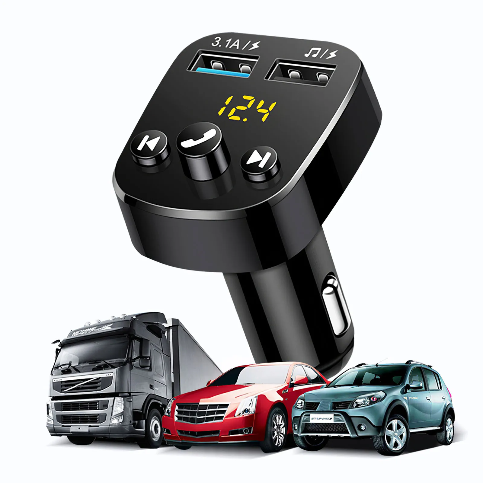 

TiOODRE Safe Car Charger with Dual USB Port Bluetooth Car Adapter with Digital Display for Mobile Phones 12-24V Vehicle