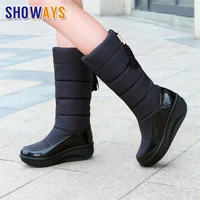 2022 plush women snow boots high heels round toe black brown down waterproof winter fringe ladies mid calf platform wedge boots