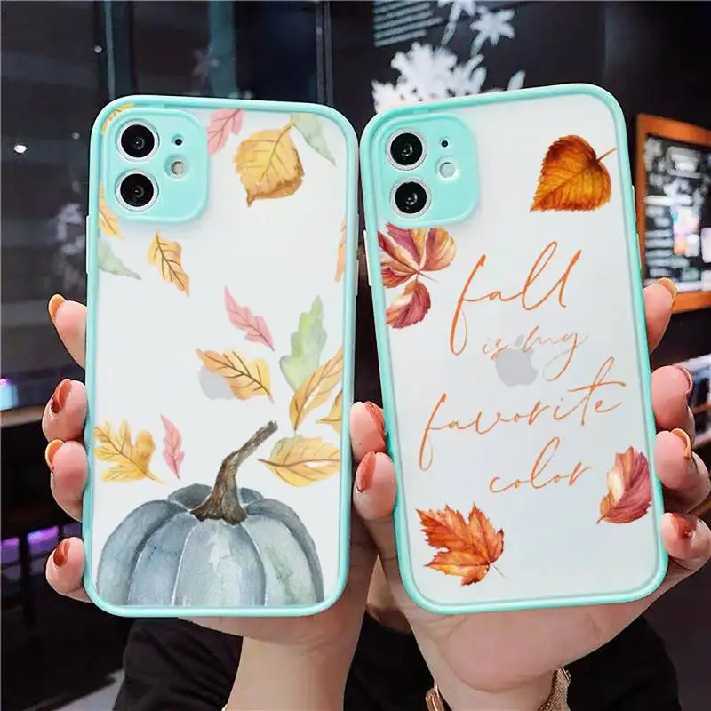 

Pumpkin happy fall Phone Case For iPhone 13 12 11 Mini Pro XR XS Max 7 8 Plus X Matte transparent blue Back Cover