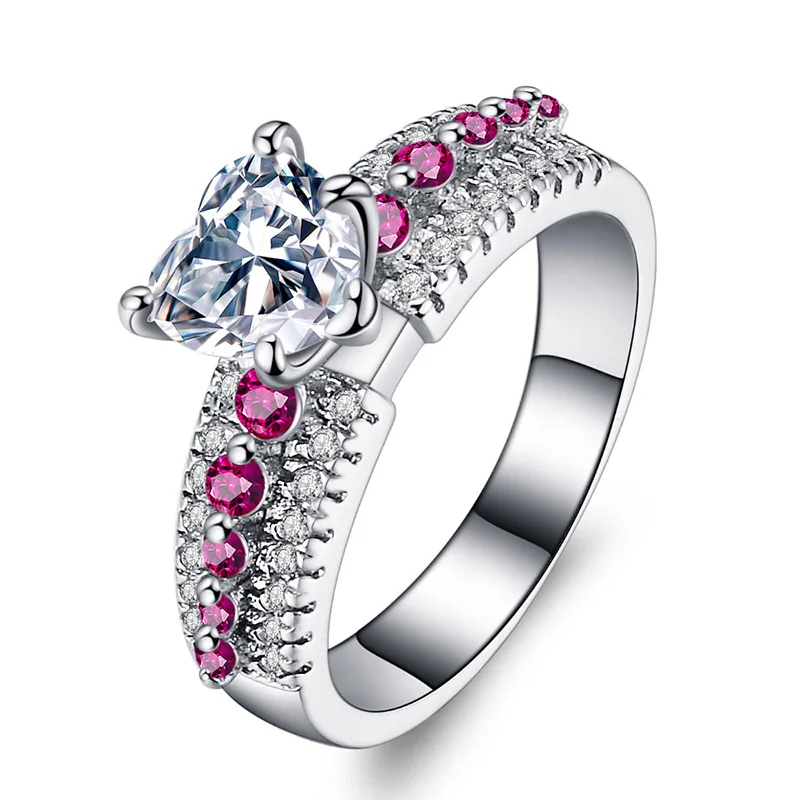 

Fashion Luxury Heart-shaped Zircon Ring Charm Women's Dance Ring Wedding Engagement Jewelry Love Romantic Girl Ring Size Us5-10