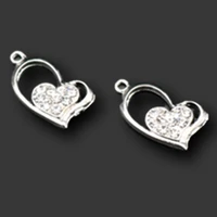 10pcs silver plated handmade rhinestone heart alloy connectors diy charm bracelet necklace jewelry making 2713mm a683