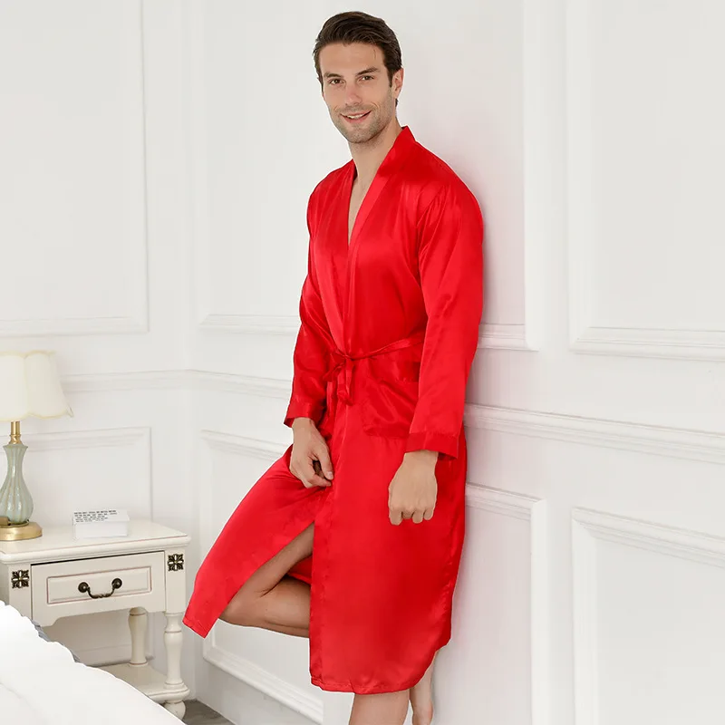Голубой китайский шелковый халат для мужчин летняя повседневная одежда сна с V