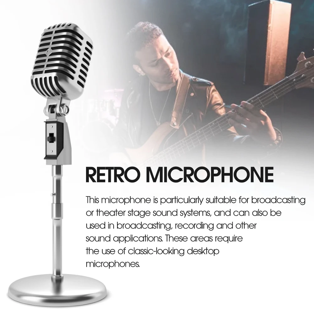 vintage style microphone for shure simulation classic retro dynamic vocal mic universal stand for live performance karaoke free global shipping