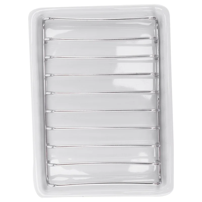 Jabonera de cer&aacute;mica, soporte para jab&oacute;n de ducha de acero inoxidable de doble capa con rejilla de drenaje y soporte para ba&ntilde;o, ba&ntilde;era y Kitc-2