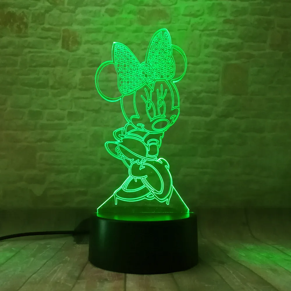 Disney микки игрушки 3D Иллюзия светодиодный ночной Светильник Красочный Световой