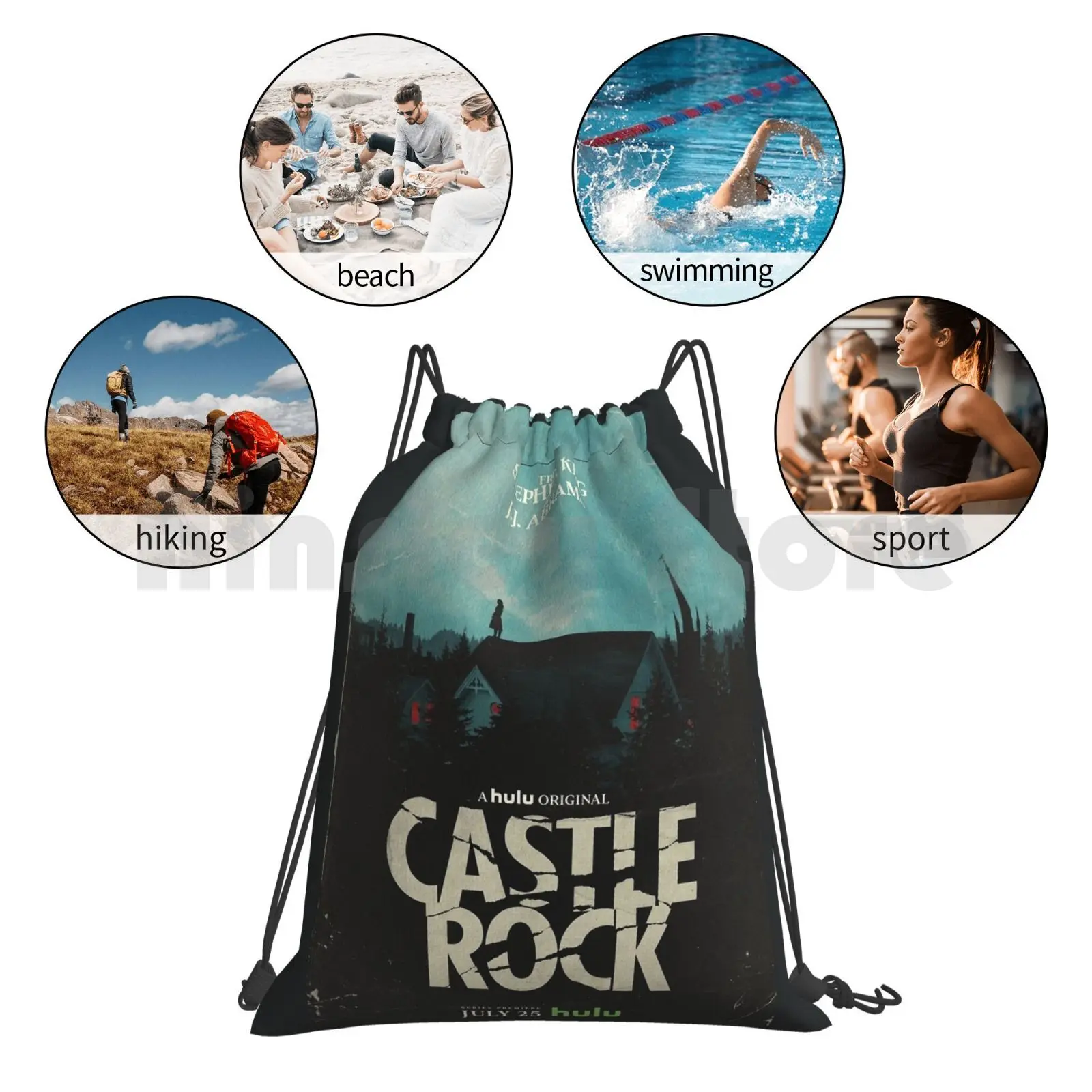 Castle Rock Backpack Drawstring Bags Gym Bag Waterproof Rolling Music Stones 70S 60S Beatle Classic 1970S 80S Band Sees images - 6