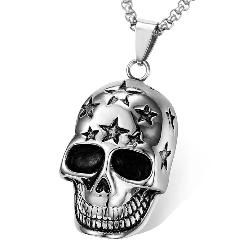 

Street Smile Star Skull Head Pendant Cool Men Stainless Steel Chain Party Skeleton Necklaces Jewelry