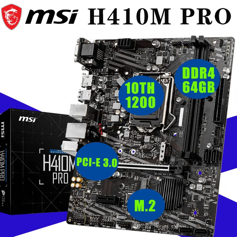 Preise 100% MSI H410M PRO Mainboard LGA 1200 DDR4 64GB PCI-E 3,0 M.2 SATA USB 3,2 Intel H410 Neue Desktop Micro ATX Computer Motherboard