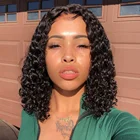 Сапфировые кудрявые 13X1 T часть короткие парики боб швейцарские кружевные фронтальные человеческие волосы парики для женщин бразильские водно-волнистые парики предварительно сорванные Remy