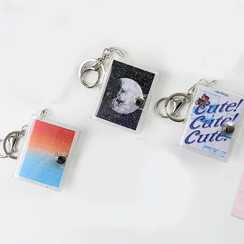 

2 Inch Mini Retro Photo Album With Key Chain Transparent Shiny Mini Photo Album Practical Portable PVC Storage Book