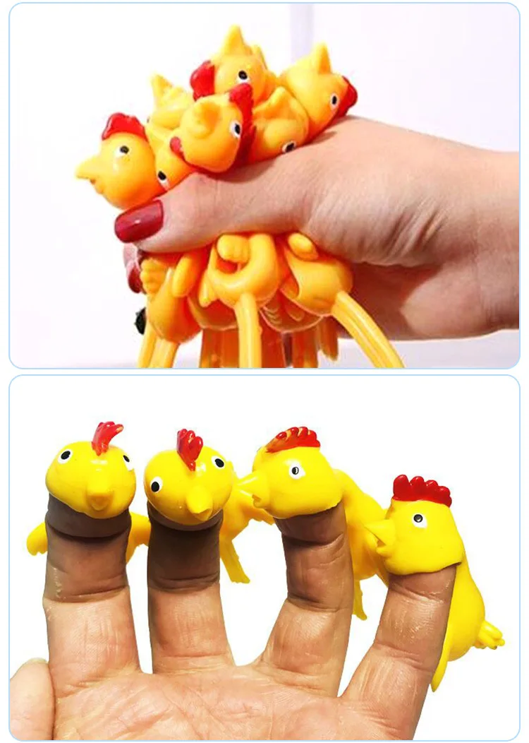 

10cm Scream Chicken Toys Novelty Hand Catapulted Walls Glass Joke Finger Toys Stretchy Slingshot Fly Laugh Turkey Sticky 10Pcs