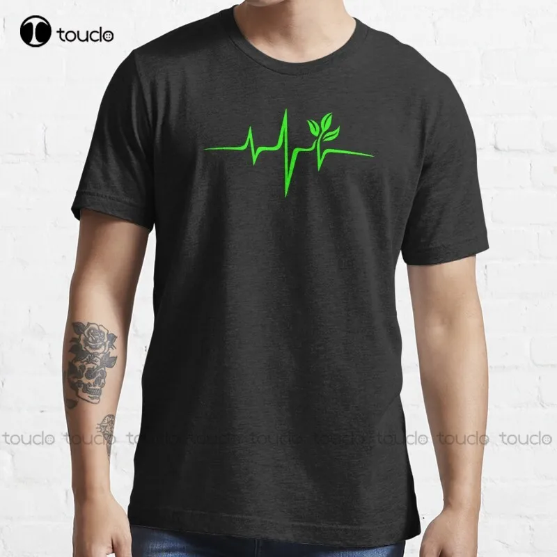 

New Heartbeat Pulse Green Vegan Frequency Wave Earth Planet T-Shirt Men'S Casual Shirts Cotton Tee Shirts S-5Xl