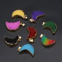 wholesale10pcs natural semi precious stone gold plated edge crystal bud moon shaped pendant making necklace earring jewelry gift