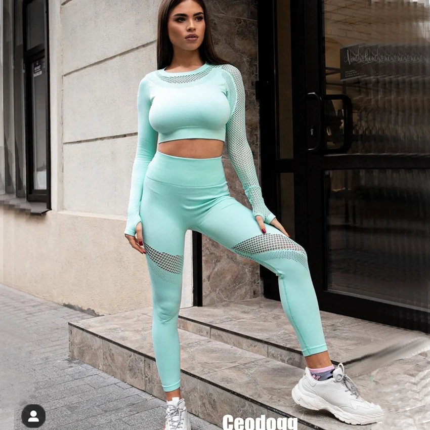 Женский бесшовный костюм для йоги из 2 предметов укороченный Топ с длинным