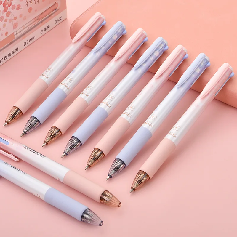 

5pcs Cherry Blossom small fresh four color ballpoint pen, 0.7mm multi-functional ballpoint pen, office student marker