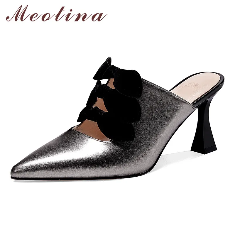 Meotina/женские туфли лодочки на высоком каблуке из натуральной кожи без задника