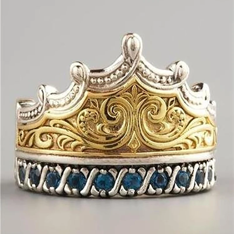 

Independent design of the new classic inlaid sapphire crown ring for the cocktail party, exquisite and luxurious silver jewelry