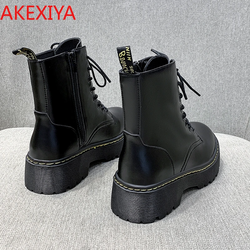

2021 Platform Women Ankle Boots 2020 Shoes for Women Ankle Boots Black Heels Lace Up Front Punk Autumn Winter Motocycle Boots