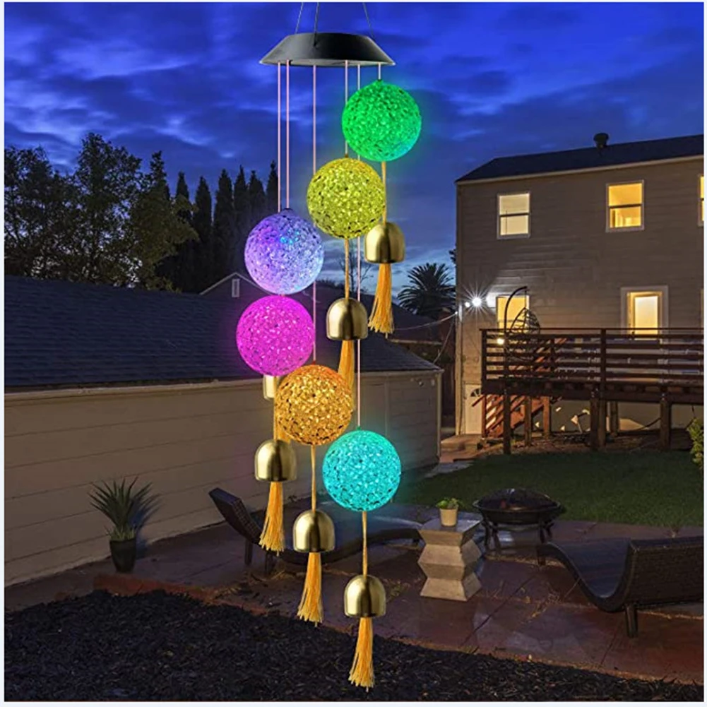 

LED Colorful Wind Chimes Solar Lamp Outdoor Hanging Windbell Ball Lights