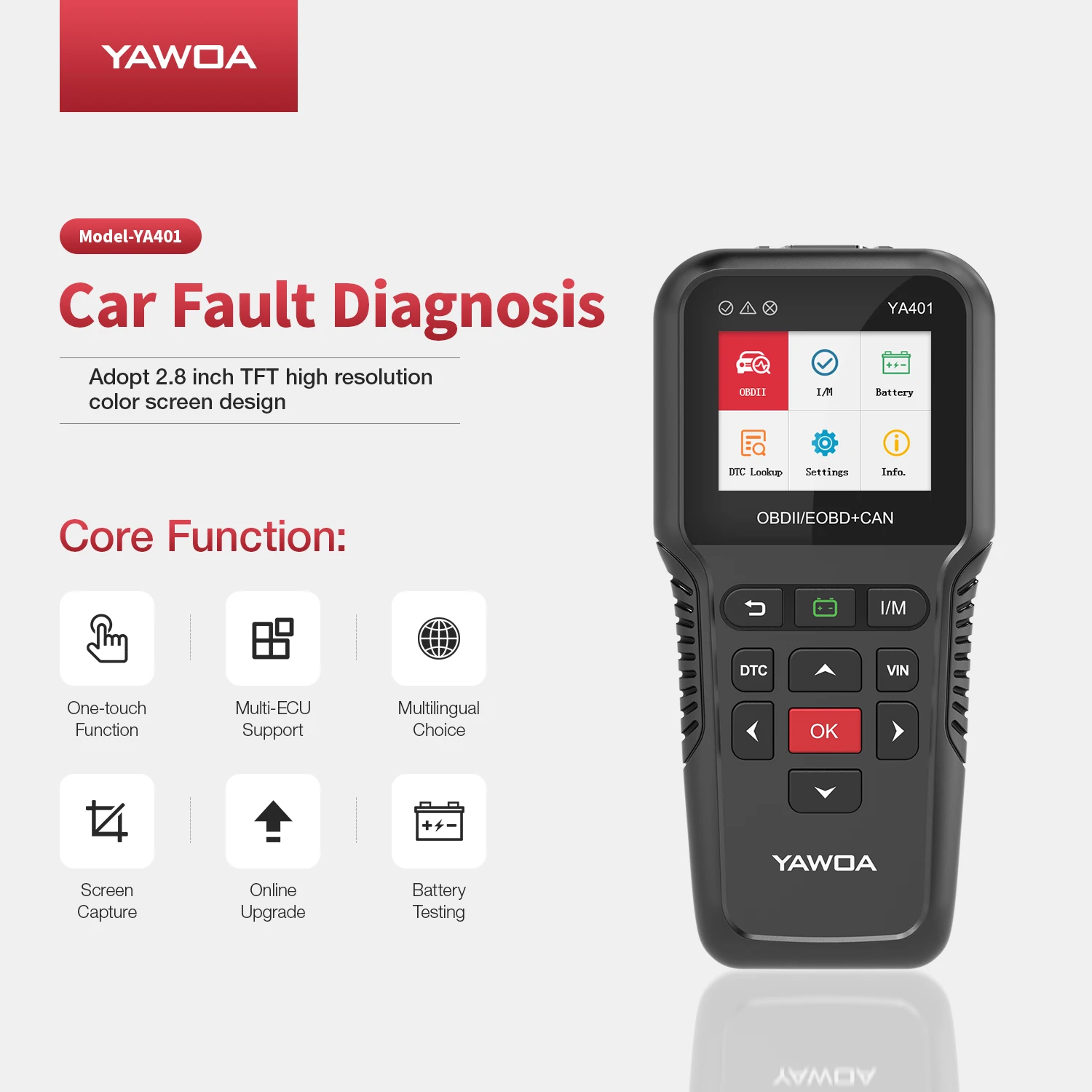 YA401 OBD2 сканер Авто диагностический инструмент код читателя авто двигатель
