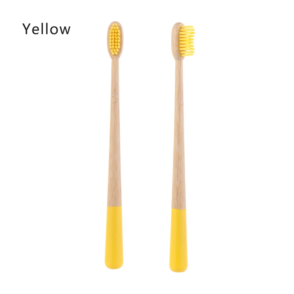 yellow Экологичная бамбуковая зубная щетка с деревянной ручкой, биоразлагаемая ЭКО Мягкая средняя натуральная щетка для ухода за полостью рта - Цвет: yellow