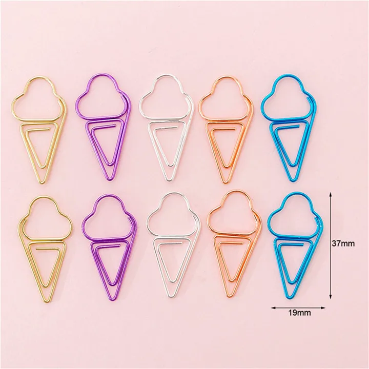 Ice cream GJCrafts 10 шт./лот креативные милые зажимы для бумаги конверт кактус металлический зажим для бумаги Закладка декоративный файл памятки зажимы канцелярские - Цвет: Ice cream