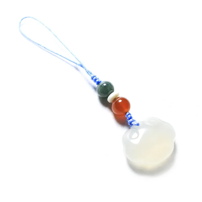 Китайский элемент белый халцедон долговечность Ruyi фу замок кулон Мобильный