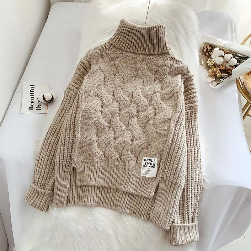 

Womens Winter Sweaters Loose Oversized Solid Color Thick Crop Sweater Korean Fashion Harajuku Turtleneck Pullovers