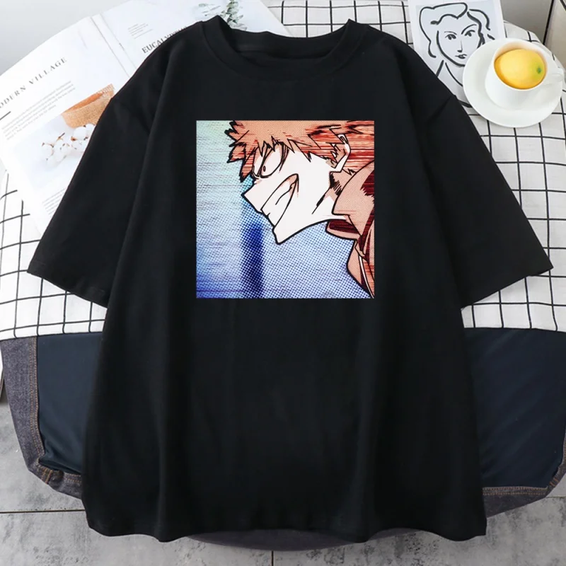 

Camiseta estampa de my hero academia bakugou katsuki, camiseta feminina de manga curta para o verão, de anime harajuku