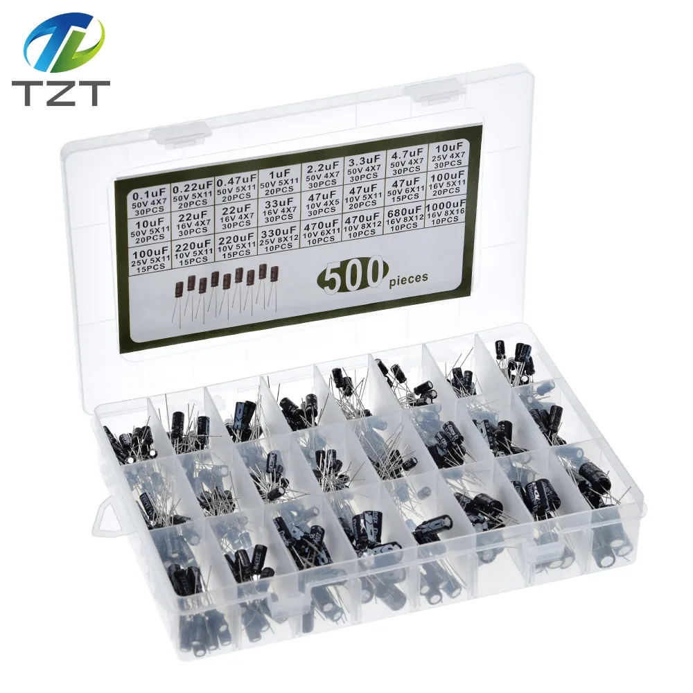 

500Pcs/lot diy 0.1UF-1000UF 24Values Aluminum Electrolytic Capacitors 16-50V mix Electrolytic capacitor Assorted kit set box