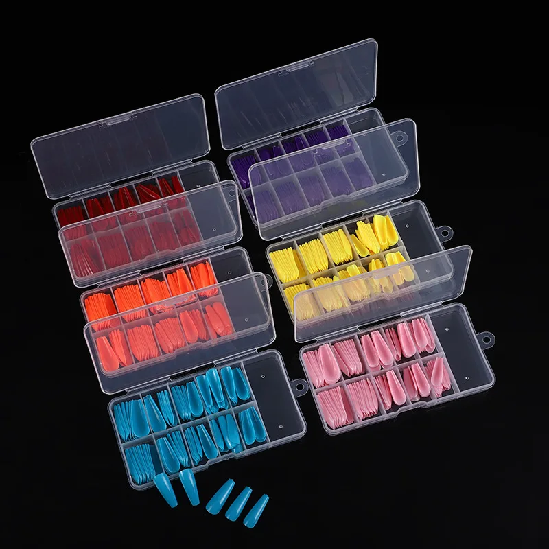 

100 Pieces of Nail Tips , Solid Color Ballet Nails, Extra Long Red, Purple, Full Trapezoidal Fake Nails Full Cover Fake Nails