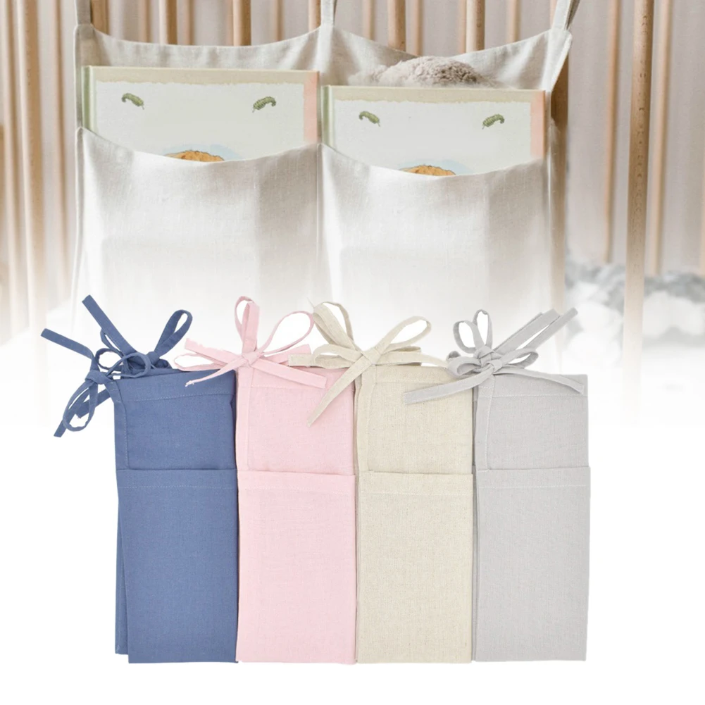 Висячая сумка для хранения прорезывателей органайзер кроватки пеленки льняные