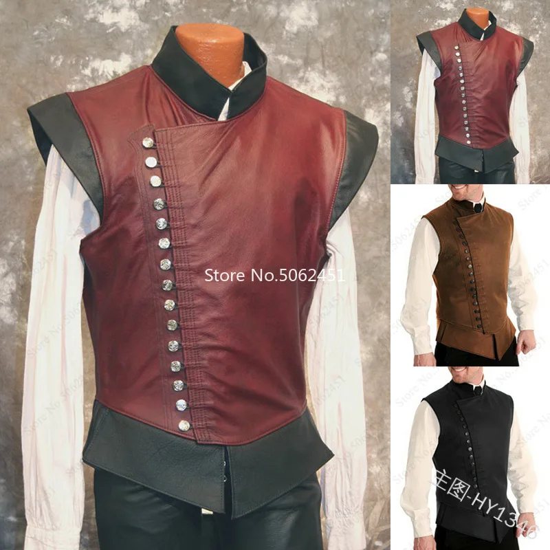 3Color Medieval Men Armor Leather Vest Knight Warrior Armour Roman Archer Coat Housekeeper Sleeveless Tops Party Cosplay Costume - купить по
