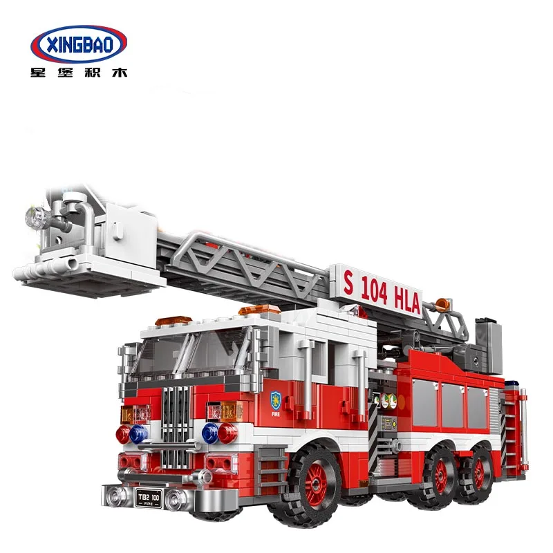 

City Firefighter Bricks Ladder fire truck Building Blocks Engineering Vehicle Children Assemble set Boys Diy Toys For Children