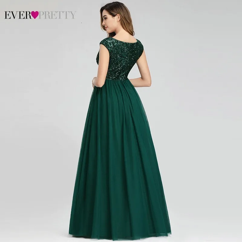 New Arrival Ever Pretty Sequined Prom Dresses Long A-Line V-Neck Elegant Sparkle Tulle Gala Dresses Mezuniyet Elbiseleri