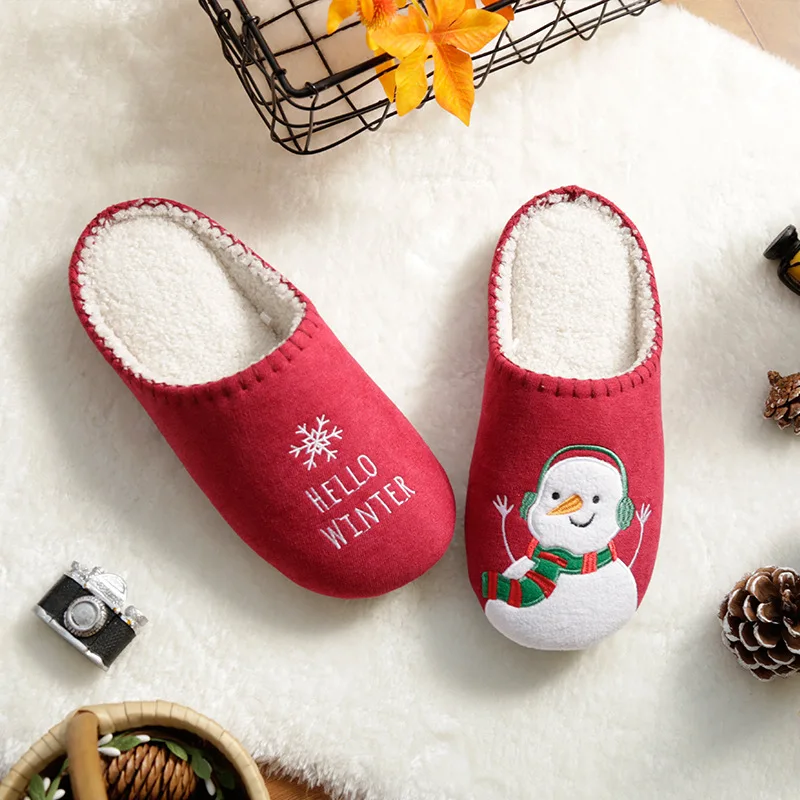 Зимние женские тапочки в подарок на Рождество Теплая мужская хлопковая обувь