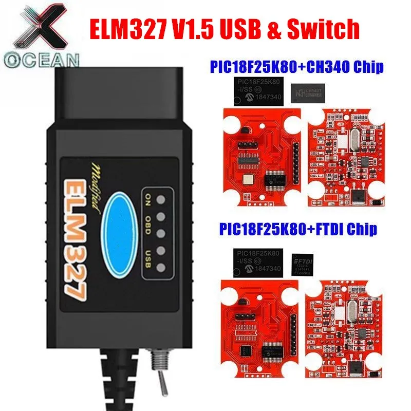 HS CAN/MS CAN ELM327 V1.5 USB PIC18F25K80 FTDI/CH340 ELM 327 для Ford FORScan переключатель OBD OBD2 сканер Авто
