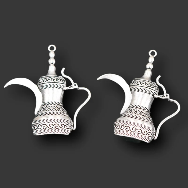 

5pcs Silver Plated Ancient Persian Long Mouth Teapot Pendant DIY Charm Ethnic Style Necklace Earrings Jewelry Crafts Making