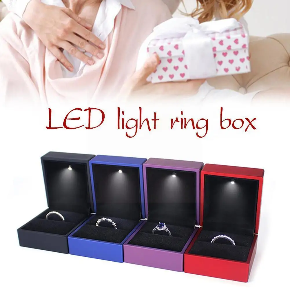 

Подарочная коробка со светодиодной подсветкой для сережек и колец, коробка для свадебных колец, коробка для хранения ювелирных изделий, кор...