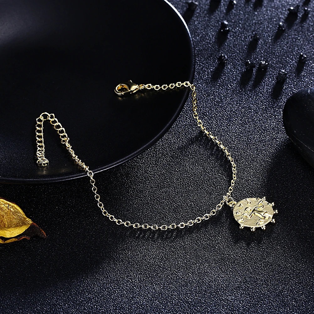 

LEKANI Female Gold Color Bracelet Sideband Point Round Chapter Chain & Link Hand And Foot Dancing Girl Fashion Jewelry Accessory