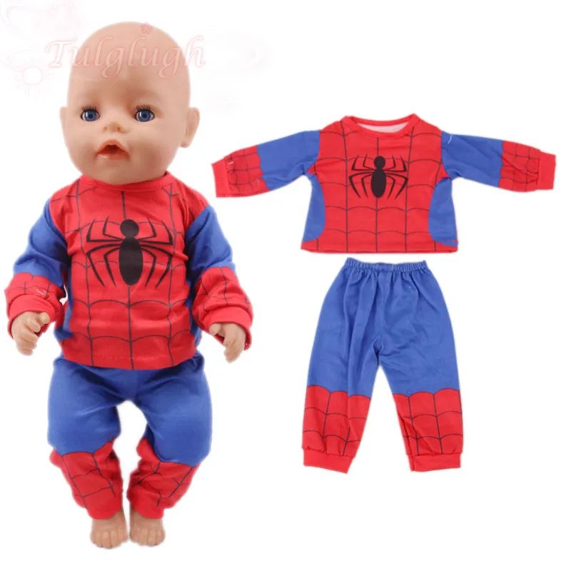 2 шт./компл. Пижама-паук Superheros Одежда для кукол новорожденных 43 см и 18-дюймовая