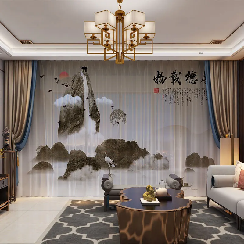 Шторы с изображением гор и пейзажа в китайском стиле занавески из натуральной