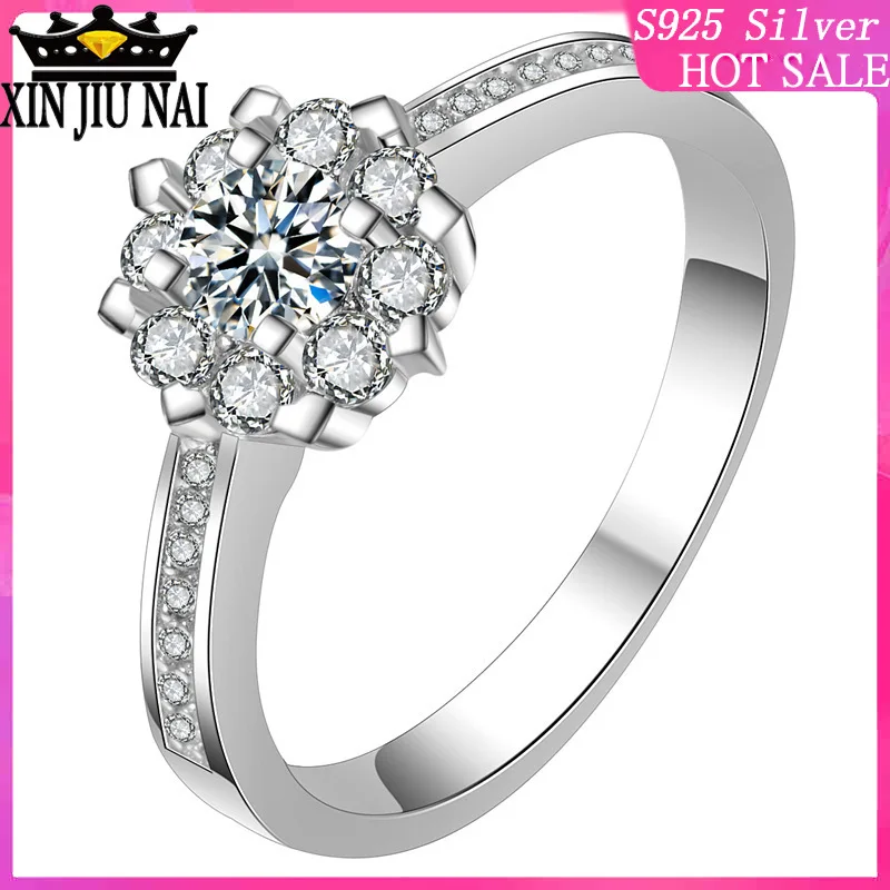 

High-end simulation of snowflake jewelry ring for wedding full Delicate elegant sunflower bloom Standard sterling silver ring